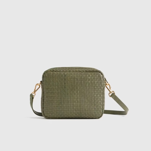 Quince Olive Green Leather Woven Crossbody Bag - Picture 2 of 6